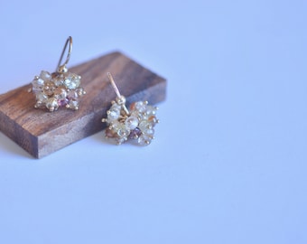 Multi-Colored Zircons and Gold Filled Earrings, Multi Colored Earrings, Zircon Cluster Earrings, Pom Pom Earrings