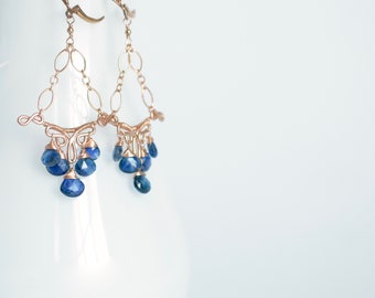 Kyanite, Rose Gold Earrings, Blue Stone Earrings, Kyanite Dangles