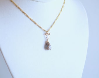 Copper Calcite and Gold Necklace, Calcite Drop Necklace, Brown Drop Necklace, Beige Pendant Mother's Day gift for her