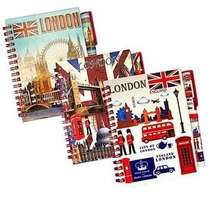 Set of 3 London souvenir notebooks & pen - Union Jack notepad - British gift - Famous London England landmark notebook with matching pen set