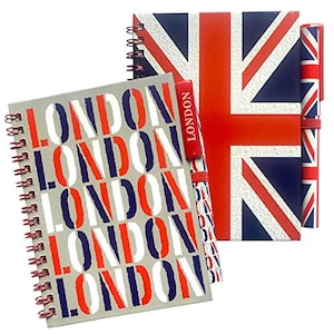 2 x bloc-notes Londres avec stylo - bloc-notes et stylo cadeaux britanniques Union Jack, célèbre bloc-notes A6 souvenir de Londres avec ensemble de stylos