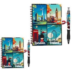 2 x A6 et A5 carnet de notes souvenirs de Londres avec stylo - Coffret cadeau Angleterre Grande-Bretagne - Bloc-notes Londres Landmark