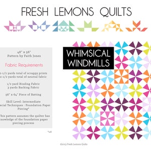 Modern Quilt Pattern - Whimsical Windmills - PDF