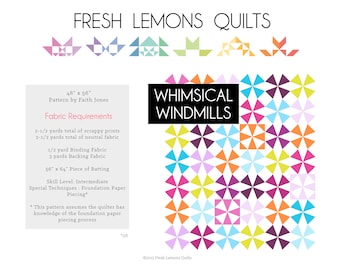 Modern Quilt Pattern - Whimsical Windmills - PDF