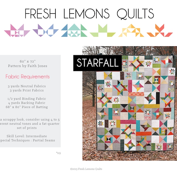 Modern Quilt Pattern - Starfall - PDF