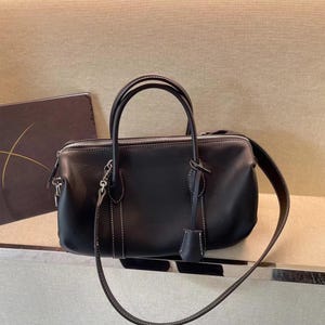 Minimalistische Umhängetasche, echtes Leder Boston Tote, Top Griff Tasche