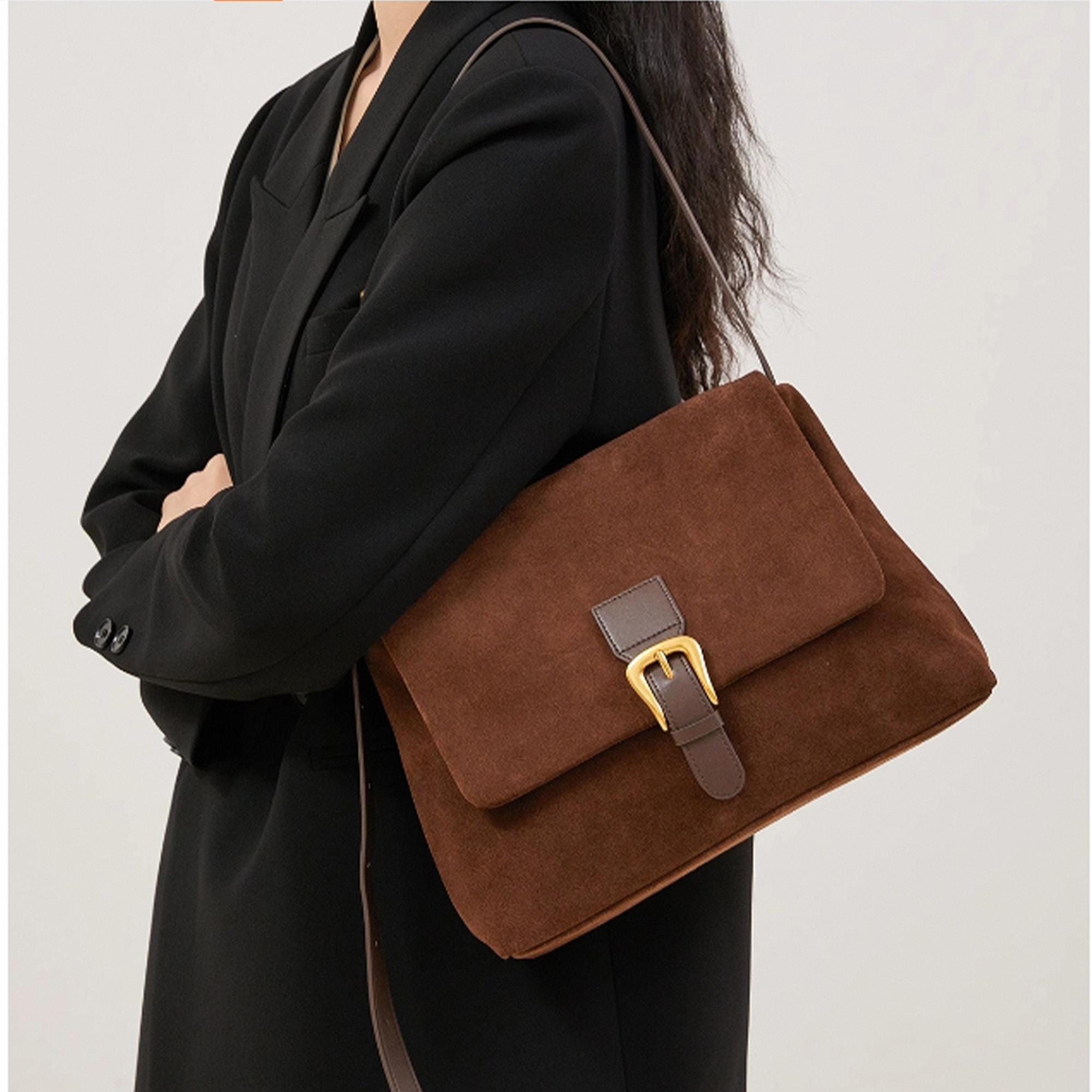 Retro Style Women's Shoulder Bag, Elegant Suede Leather Tote Bag, Autumn Commuter Bag