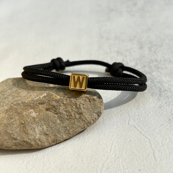 Personalized Mens Initial Bracelet, Adjustable Rope Bracelet, Minimalist Rock Climbing Bracelet, Surfer Partner Bracelet, Fathers Day Gift