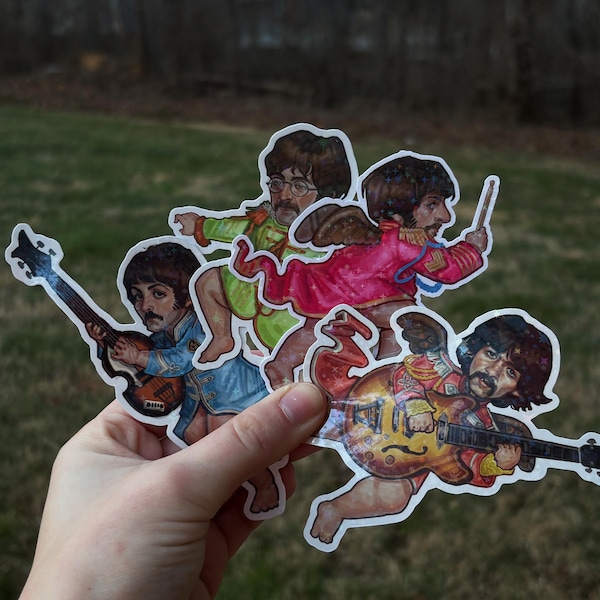 Sgt Pepper Cherub Stickers | Paul McCartney, John Lennon, George Harrison and Ringo Starr Stickers| 4- Vinyl Waterproof Stickers