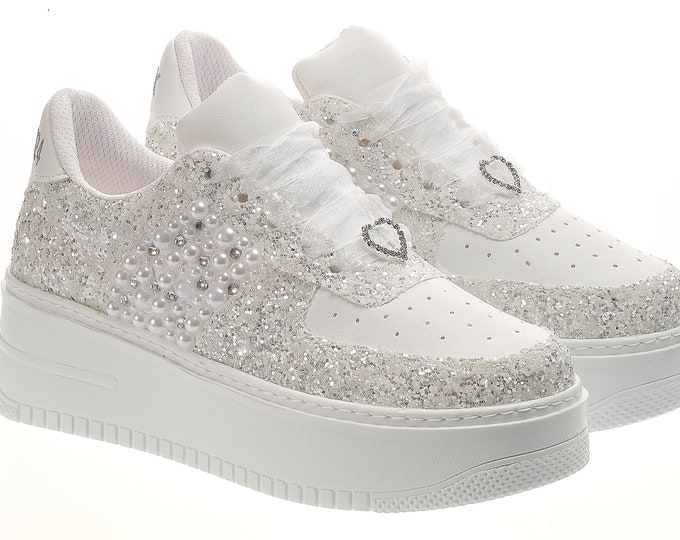 Exclusive Sparkling Bridal Sneakers: White & Ivory Options with Crystal Glitz, Supreme Comfort, and Chic Details in a Limited Edition Design