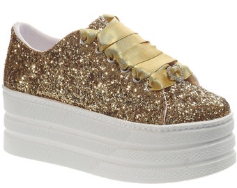 Gold Shoes Bridal Personalized wedding dress Sneakers shoes bridal sport glitter color options custom wedding gold shoes bride tennis shoes