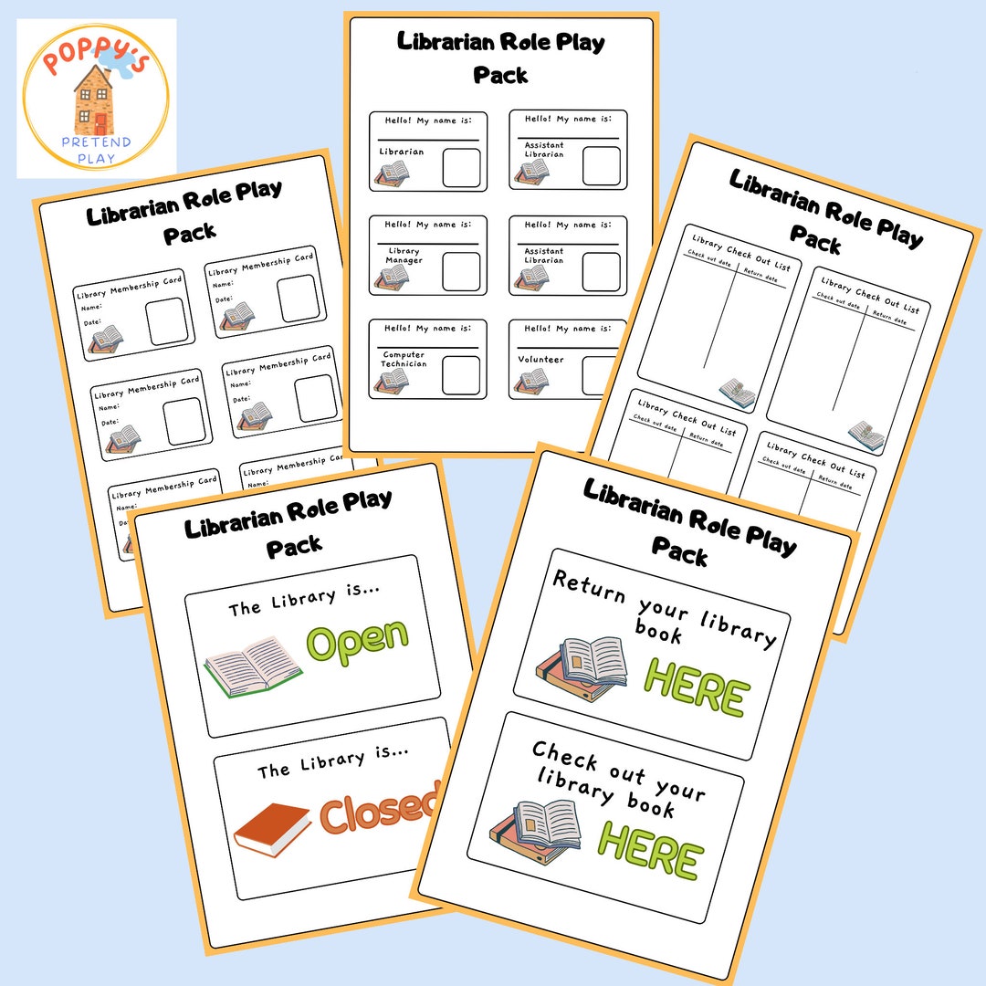 Librarian Pretend Play Printable Library Role Play Preschool Dramatic ...