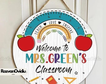 Gepersonaliseerde naam leraar teken, klas deur hanger, leraren waardering geschenken, terug naar school, klas decor, leraar deur teken