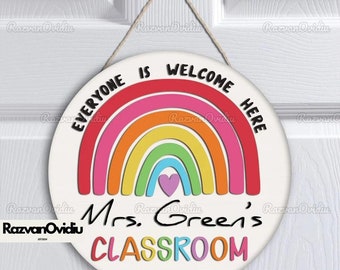 Gepersonaliseerde klas houten bord, aangepaste leraar deur teken, leraar waardering geschenk, klas deur hanger, Rainbow klas decor