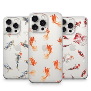 Koi Fish Collage Phone Case Japanese Art Clear Cover for iPhone 15 14 Plus 13 12 11 XR 8 7 6 & Samsung S24 S23 A54 A53, Pixel 8, Huawei P50