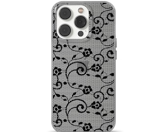 Black Vintage Lace Phone Case — Floral , Gothic Style Cover for iPhone 17 16 Google Pixel 10 Samsung S25 Fe
