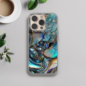 Blue Abalone Mollusk Shell Phone Case Pearlescence Nautical Paua for iPhone 16 Pro 15 14 13 12 11 XS, Samsung S24 S23, Pixel 9 8, Huawei P50