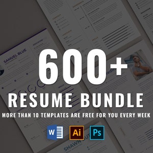 Más de 600 plantillas de CV - Paquete de currículum - Carta de presentación profesional minimalista Microsoft Word - PDF - PS