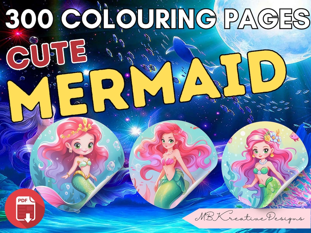 300 Cute Mermaid Coloring Pages for Kids – Vol : 02 - Etsy