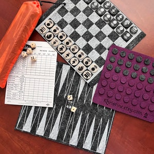 Lightweight Backpacking Games - 34 grams - Chess - Checkers - Backgammon - Dice Games - Connect 4 - Lightweight - All in One!