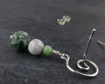 Christmas earrings sterling silver SPIRAL posts with Tree Moss Agate, Howlite and Amazonite e1456