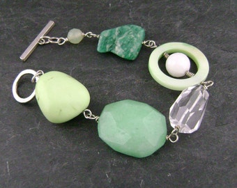 SALE! GREEN semi precious wire WRAPPED sterling silver Bracelet b27