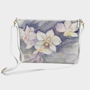 Cartera cruzada con orquídeas en acuarela de Bonnie Karr~Schuerhoff