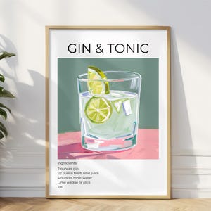Gin and Tonic Cocktail Print Bar Cart Decor G and T Wall Art Gin and Tonic Poster Classic Cocktail Wall Art Gin and Tonic Lovers Bar Decor