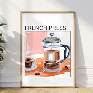 French Press Wall Art, Coffee Poster, Gift for Coffee Lovers, Kitchen Wall Decor, Coffee Bar Decor, French Press Print, Coffee Print