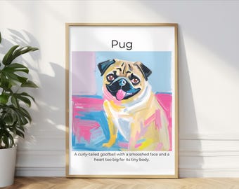 Colorful Pug Wall Art, Funny Dog Lover Gift