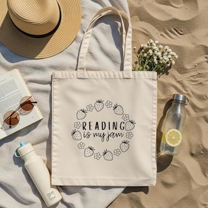 Reading is my Jam Tote Bag, Bookish Tote, Book Lovers Gift, Librarian Gifts, Book Club Tote, Gift for Teacher, Library Tote, Bookish Bag