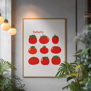 Tomato Print, Kitchen Wall Art, Tomato Poster, Food Print, Tomato Wall Art, Foodie Gift, Retro Food Art Print, Tomato Art, Trendy Wall Art