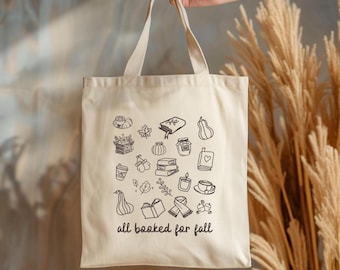 Bookish Fall Tote Bag: Autumn Doodles, Book Lover Gift