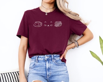 Cats Tea Books Shirt, Cat Lover Bookish Tee
