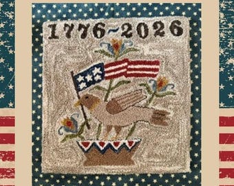 Folky Bird and Flag Punch Needle Pattern digital