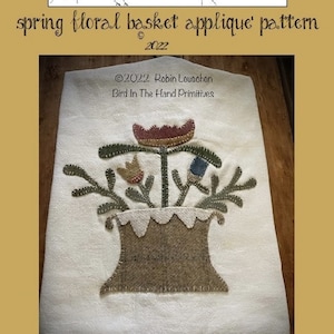 Spring Floral Basket Wool Applique Pattern