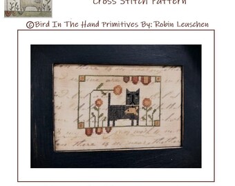 Felix Cat And Flowers Cross Stitch Pattern