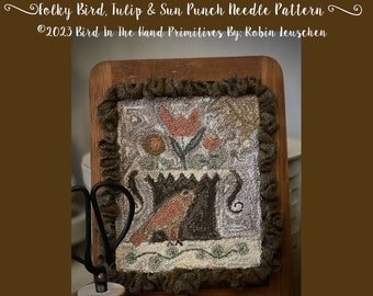 Folky Bird Tulip and Sun Punch Needle Pattern
