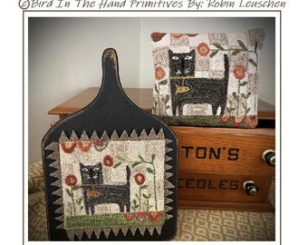 Felix Cat And Flowers Punch Needle Paper Pattern