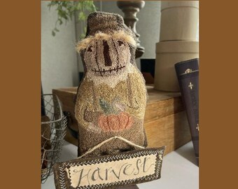 Harvest Scarecrow Punch Needle Standing Doll