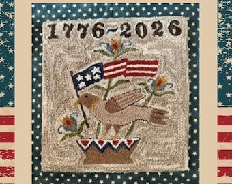 Folky Bird and Flag Punch Needle Pattern paper
