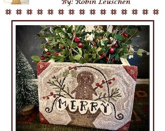 Merry Gingerbread Man Basket Punch Needle Pattern Digital