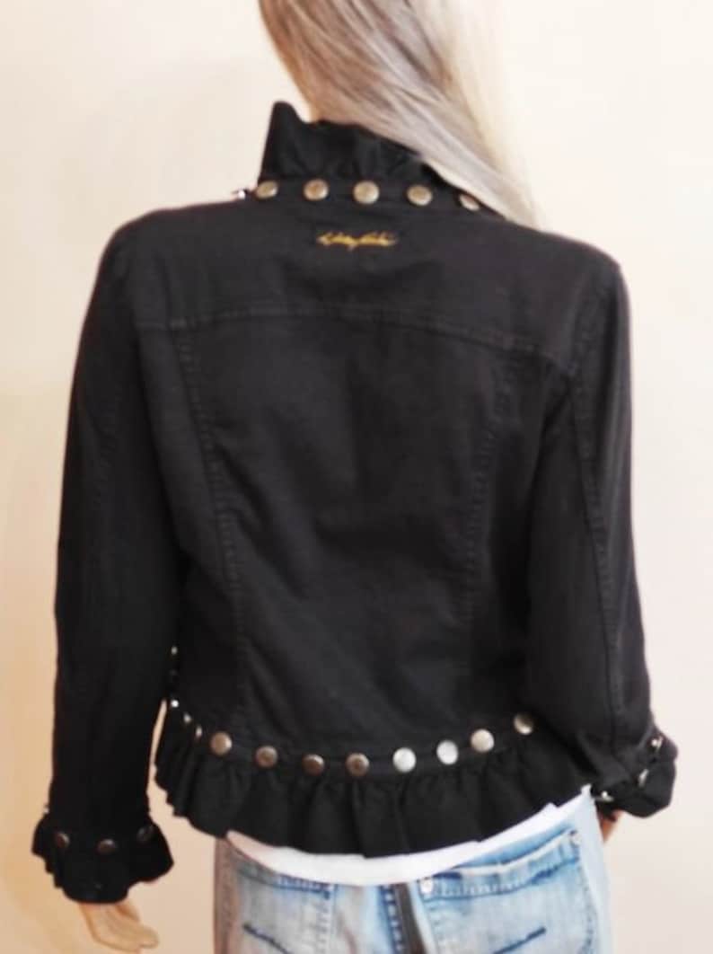 Giacca in denim da donna, giacca in denim morbido, steampunk, militare, punk, giacca in denim nero gotico S/Metro immagine 7