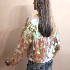 Rosa Paillettenjacke, Damen, Mädchen, Holografisch, Irisierend, Große Pailletten, Party Outfit, Gr. S Bild 5