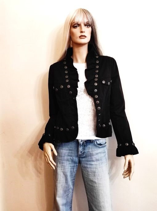 Damen Jeansjacke, Soft Denim Jacke, Steampunk, Militär, Punk