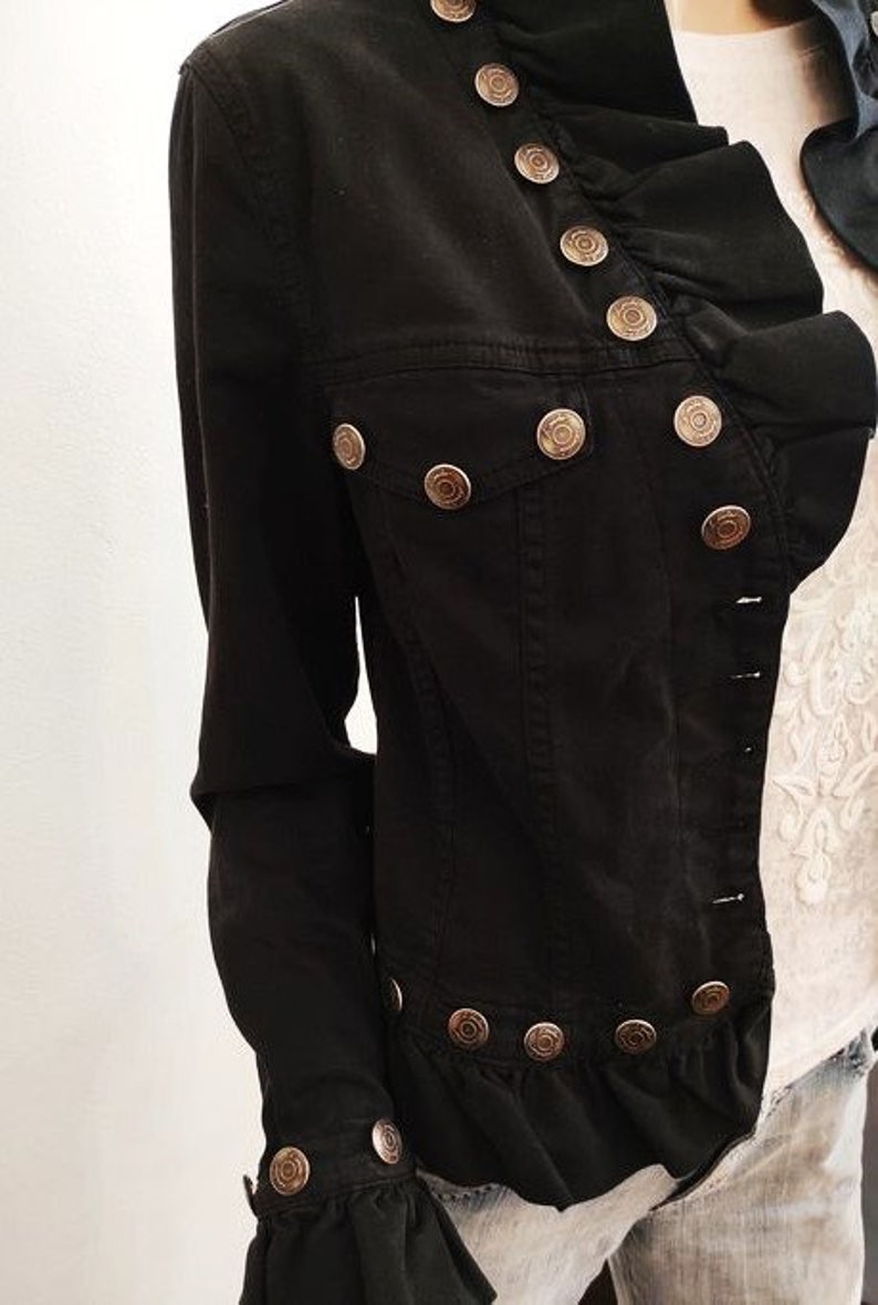 Giacca in denim da donna, giacca in denim morbido, steampunk, militare, punk, giacca in denim nero gotico S/Metro immagine 6