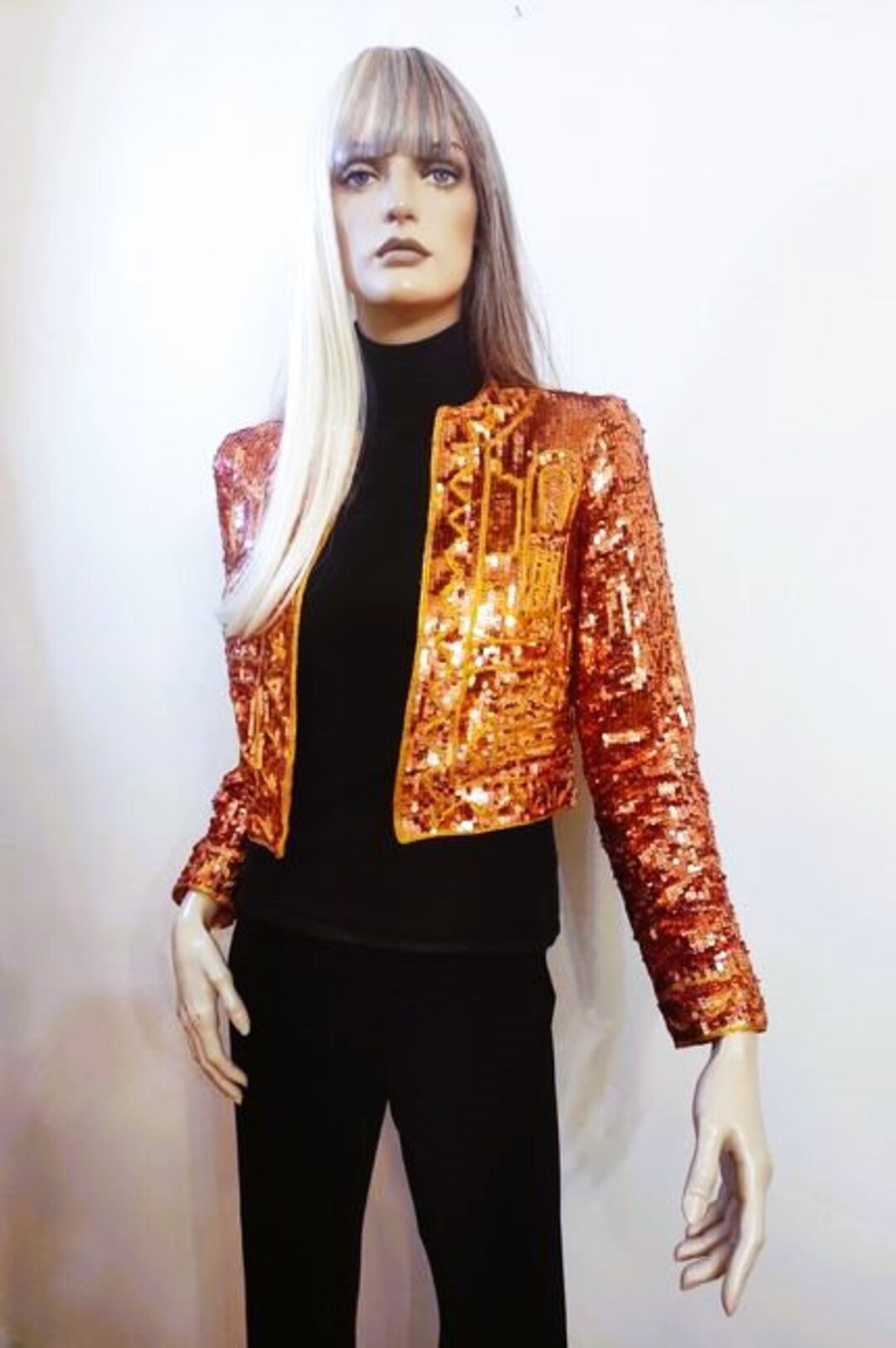 Giacca Da Donna Con Paillettes Luccicanti - Cardigan Lungo Aperto, Colletto Alto, Per Feste E Serate