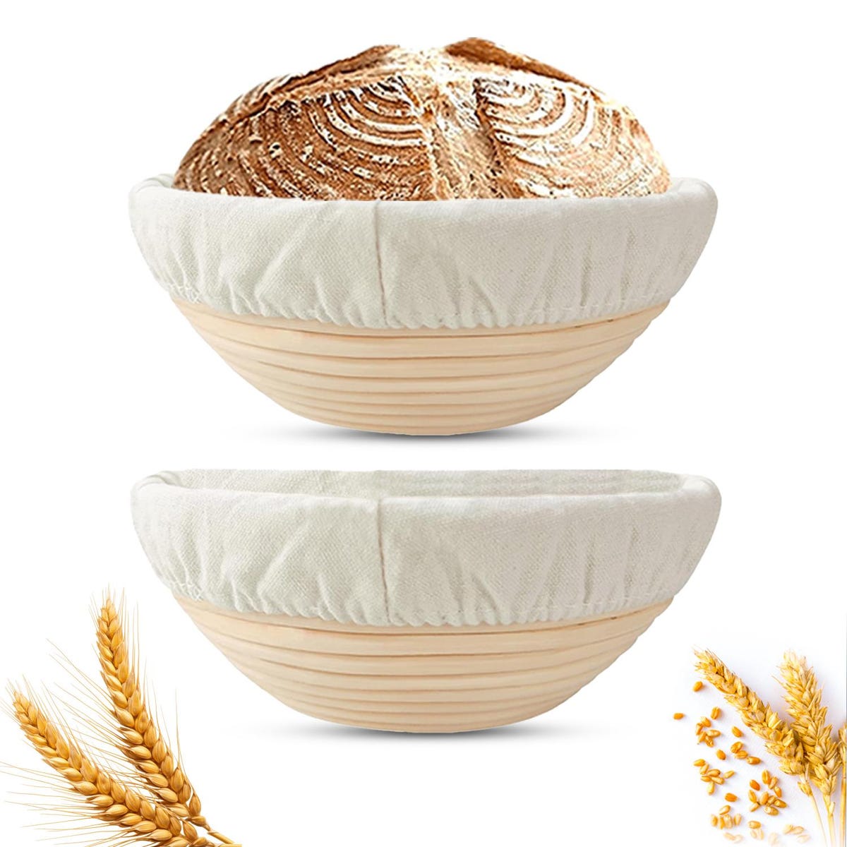 Sourdough Proofing Basket Set – 2 Pack 9-inch Handmade Round Banneton Baskets With Linen Liner for Bread Baking – Round Rattan Dough Bowl - Etsy