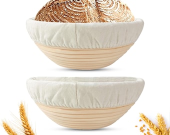 Sourdough Proofing Basket Set – 2 Pack 9-Inch Handmade Round Banneton Baskets with Linen Liner for Bread Baking – Round Rattan Dough Bowl