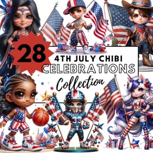 Chibi 4th of July Celebrations Clip Art | 28 Patriotic Chibi Characters ...